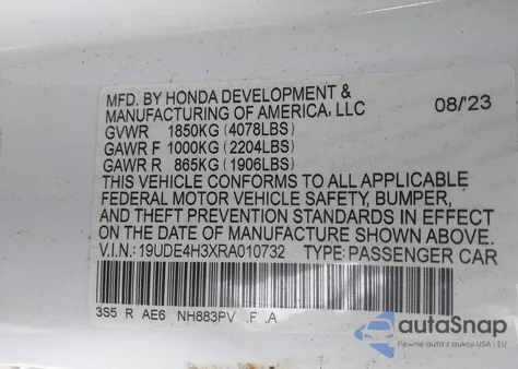 2024 Acura Integra A-Spec from USA, damaged, VIN 19UDE4H3XRA010732